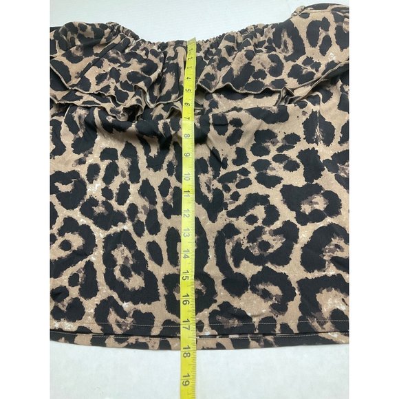 Viv's Women's Size L Off Shoulder Brown Animal Print Flounce Top - Picture 5 of 7